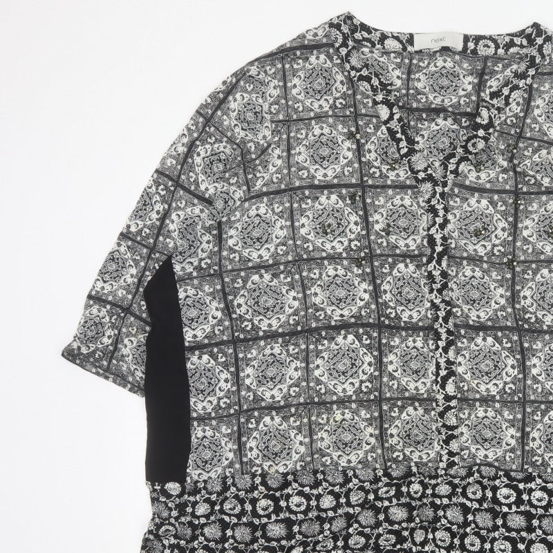 Next Women Black Print V-Neck 3/4 Sleeve Tunic Blouse UK 26