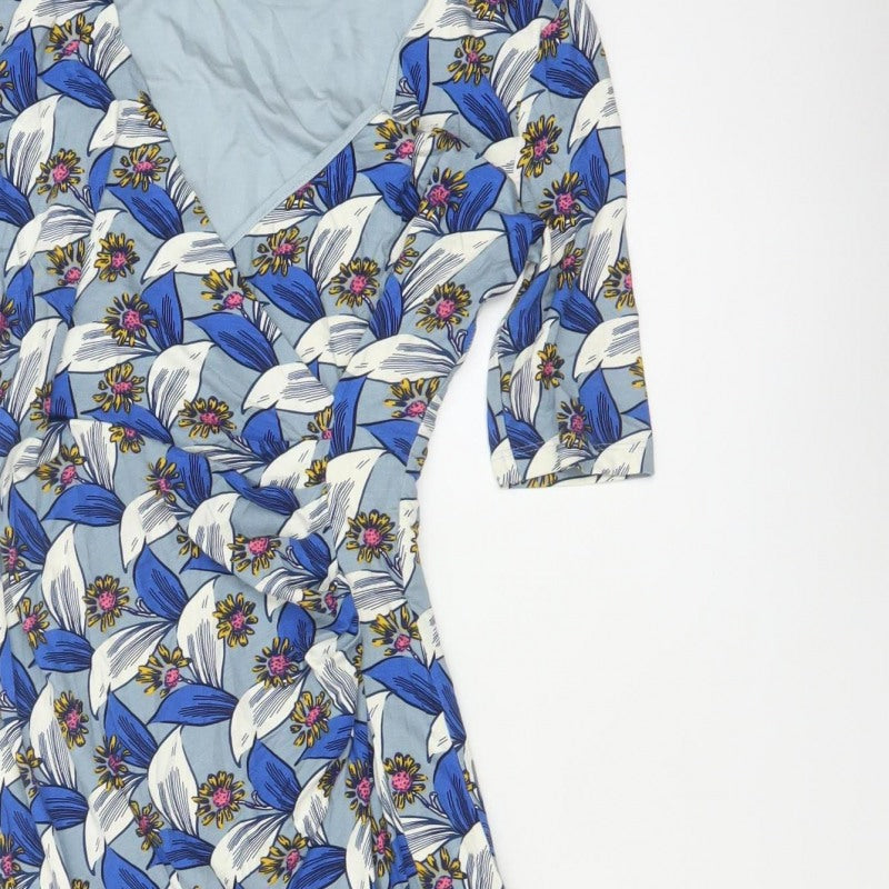Boden Women Blue Floral V-Neck Ruched Long Jersey Dress UK 10