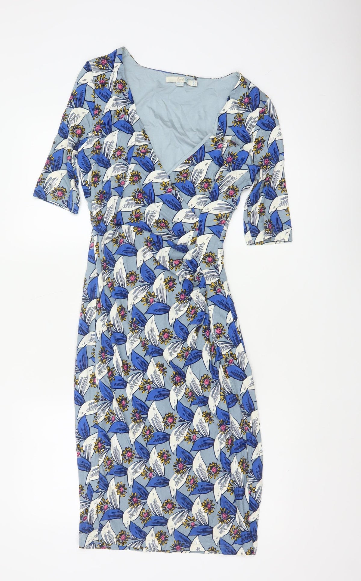 Boden Women Blue Floral V-Neck Ruched Long Jersey Dress UK 10