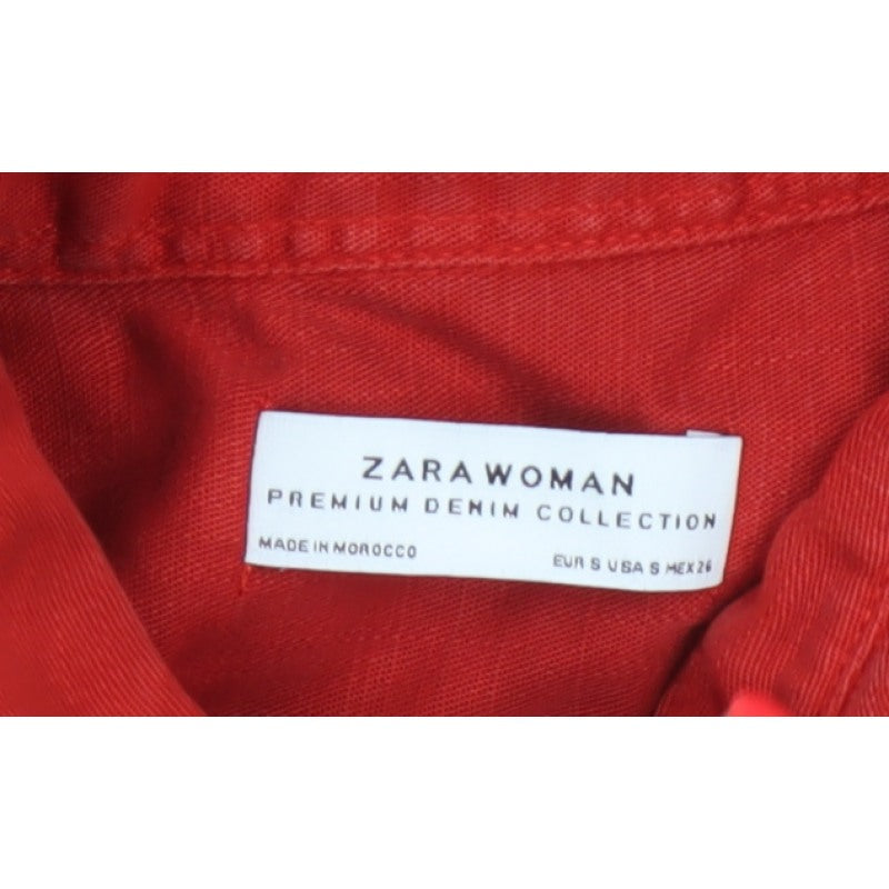 Zara Woman Red S Basic Lyocell Button-Up Shirt Long Sleeve Pockets
