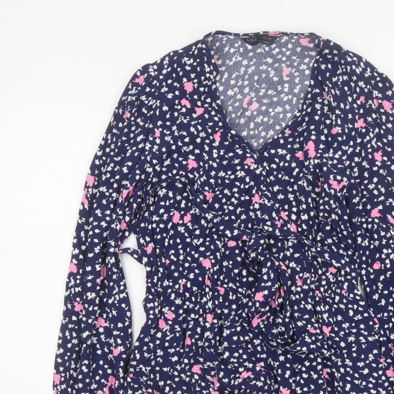 Marks and Spencer Women’s Blue Floral Wrap Blouse Size 6 Long Sleeve
