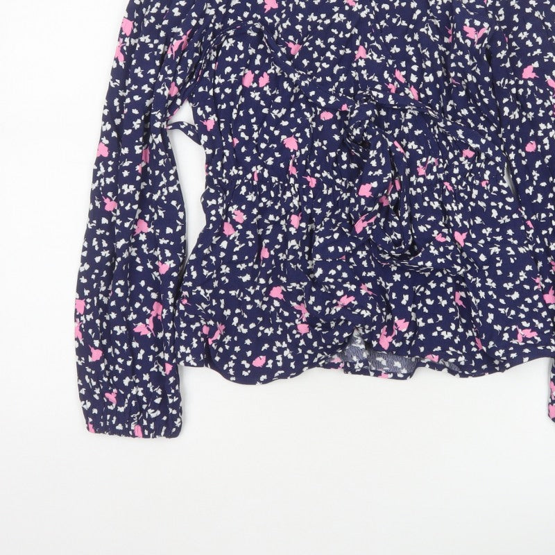 Marks and Spencer Women’s Blue Floral Wrap Blouse Size 6 Long Sleeve