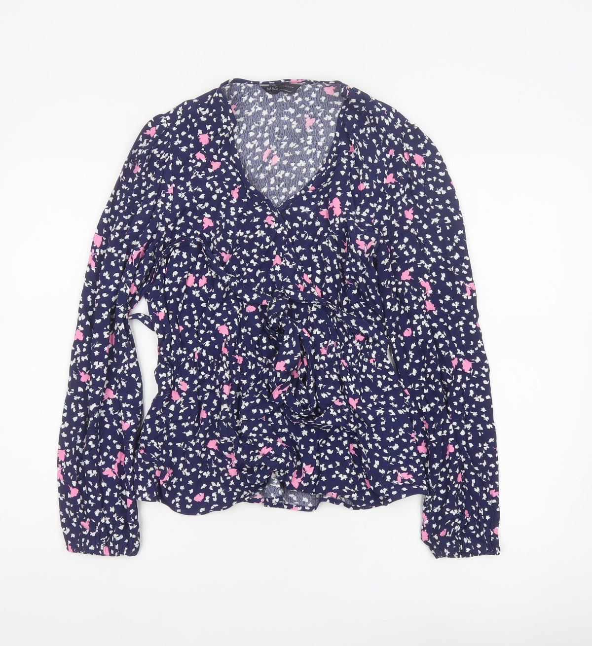 Marks and Spencer Women’s Blue Floral Wrap Blouse Size 6 Long Sleeve
