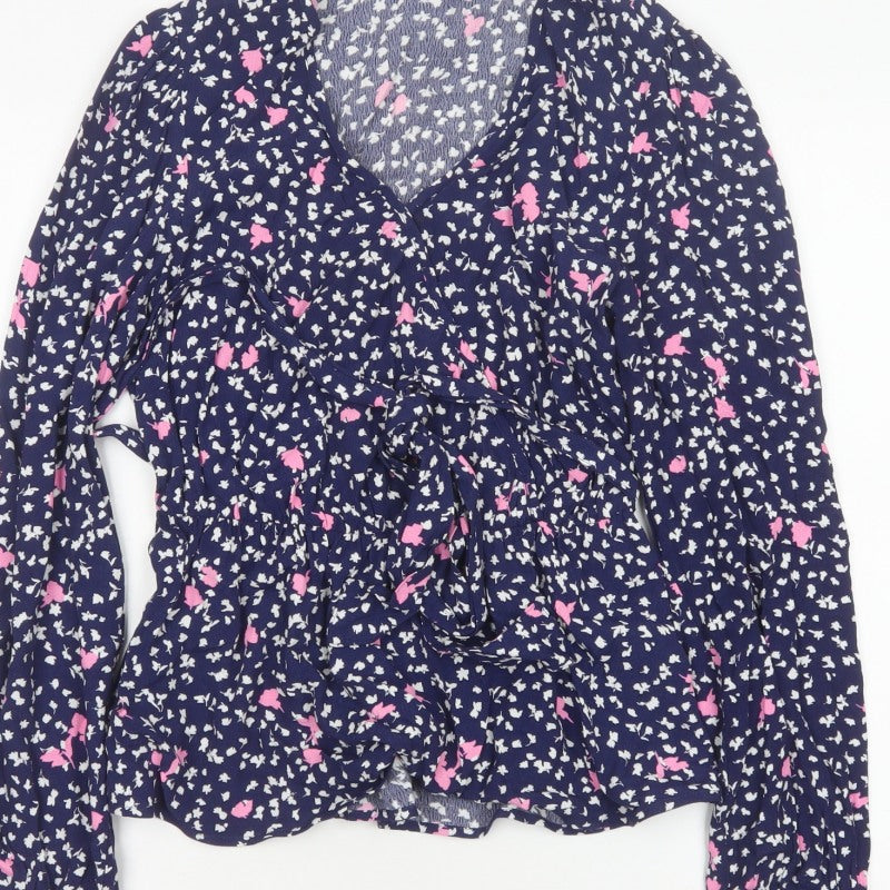 Marks and Spencer Women’s Blue Floral Wrap Blouse Size 6 Long Sleeve