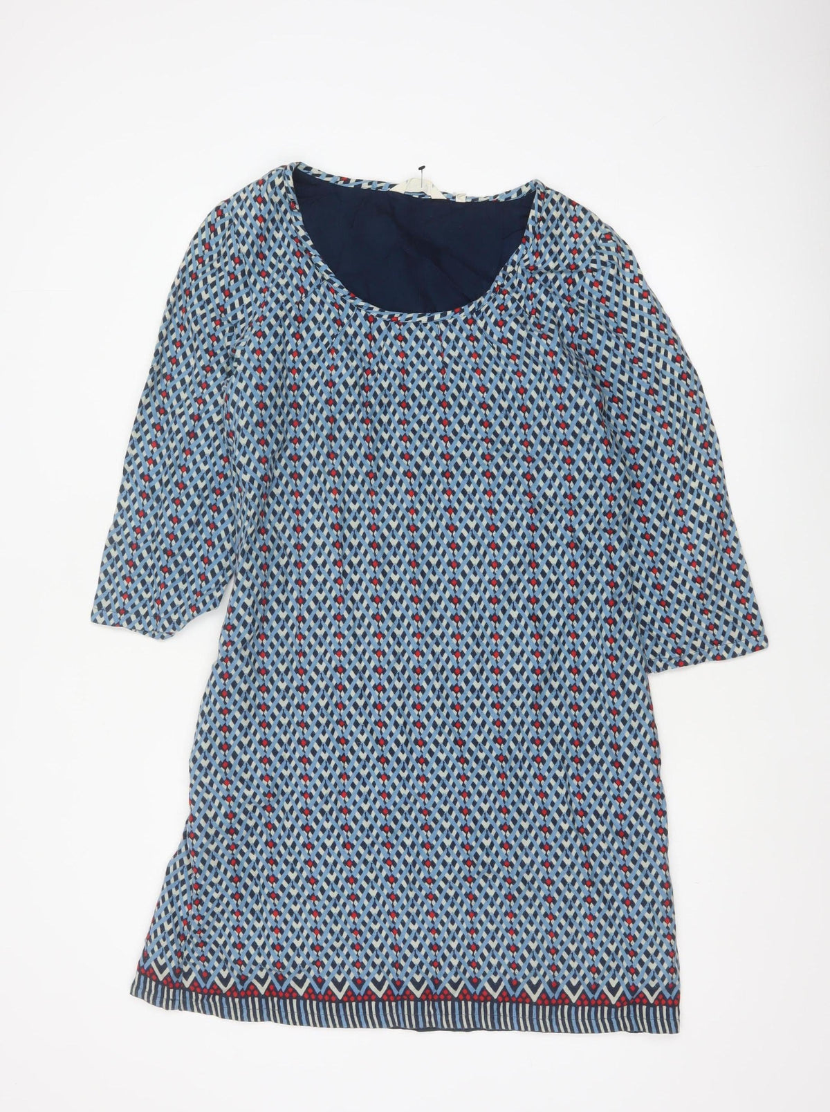 Seasalt Women Blue Chevron Print UK 14 Shift Knee Length Lined Dress