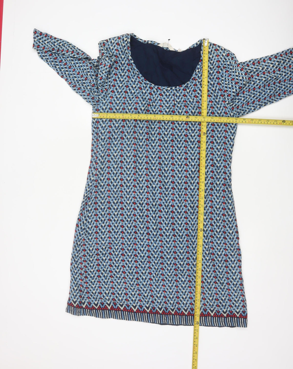Seasalt Women Blue Chevron Print UK 14 Shift Knee Length Lined Dress