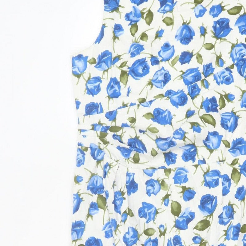 Phase Eight Women’s Blue Floral Cotton Stretch Sheath Dress UK 14