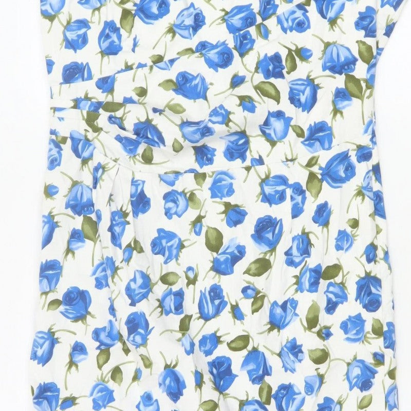 Phase Eight Women’s Blue Floral Cotton Stretch Sheath Dress UK 14