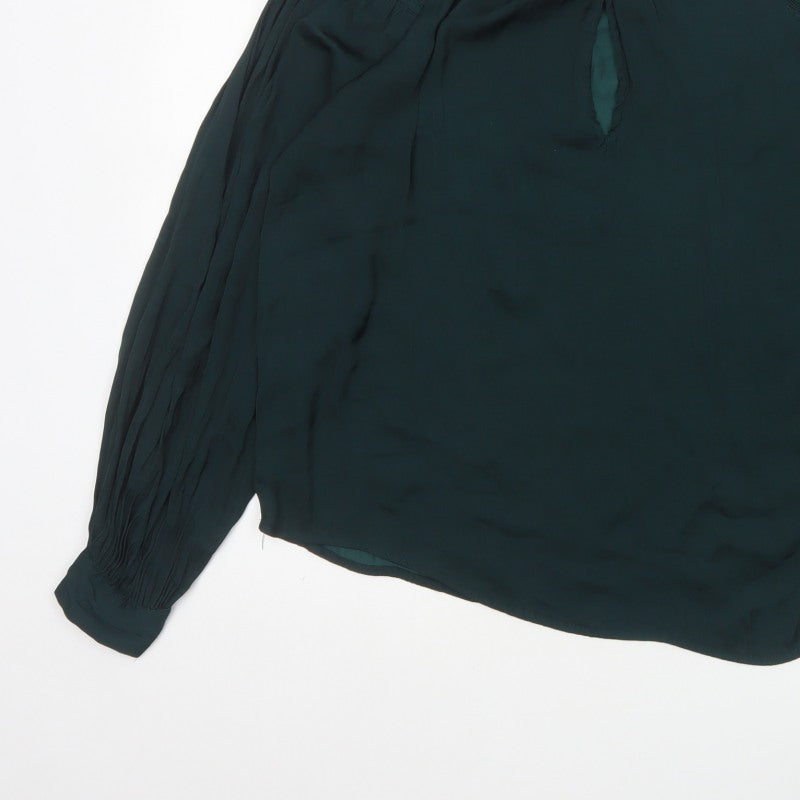 MNG Women’s Green UK 10 High Neck Pleated Long Sleeve Blouse