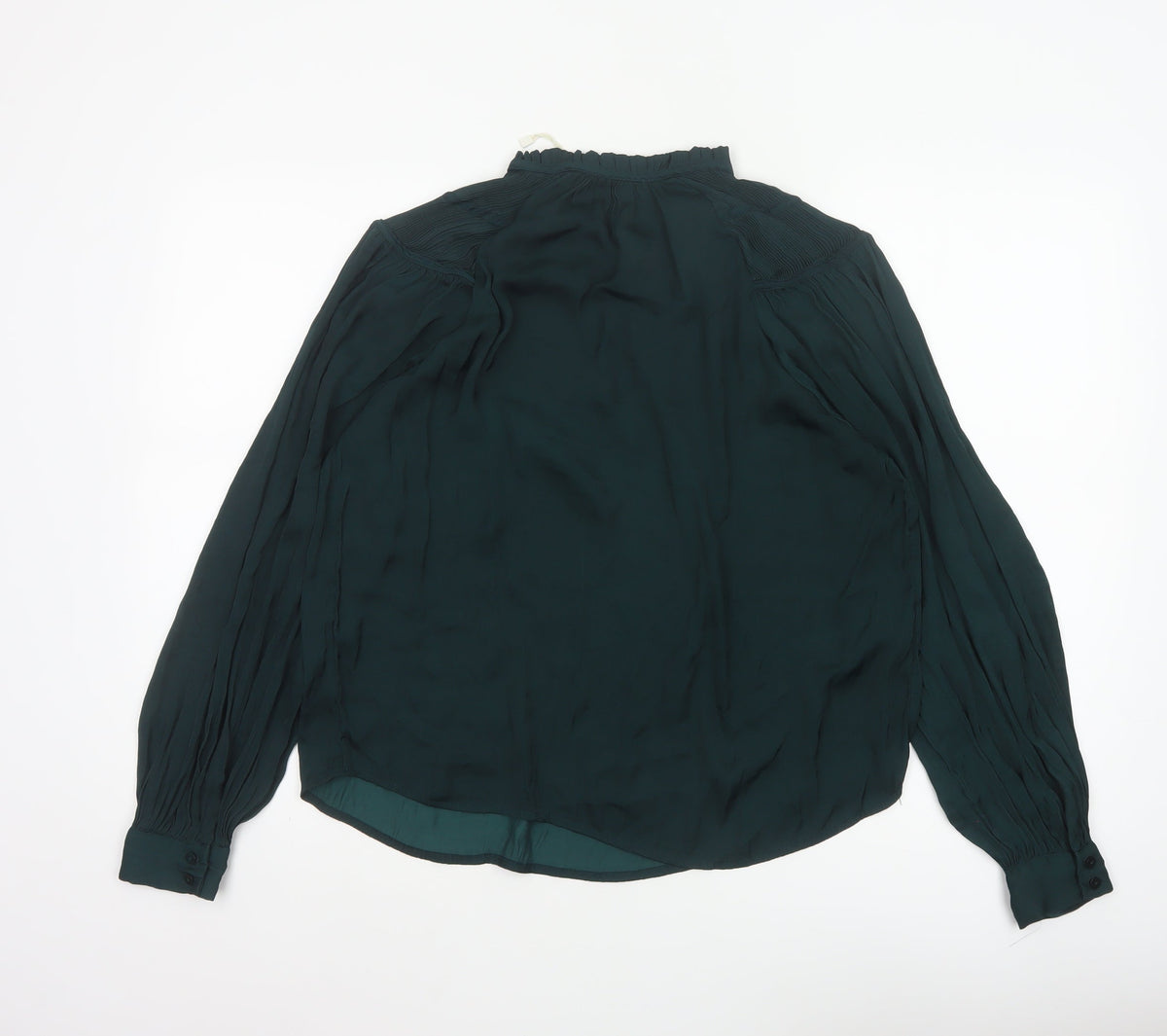 MNG Women’s Green UK 10 High Neck Pleated Long Sleeve Blouse