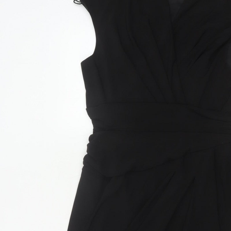 Ronni Nicole Women Black UK 12 Sheath Wrap Ruched Midi Dress