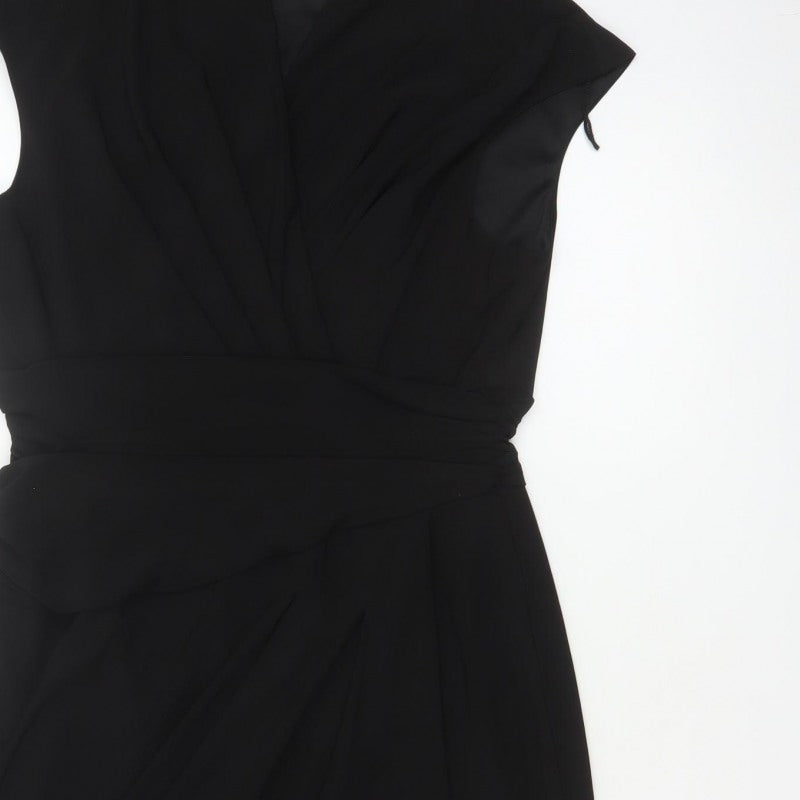 Ronni Nicole Women Black UK 12 Sheath Wrap Ruched Midi Dress