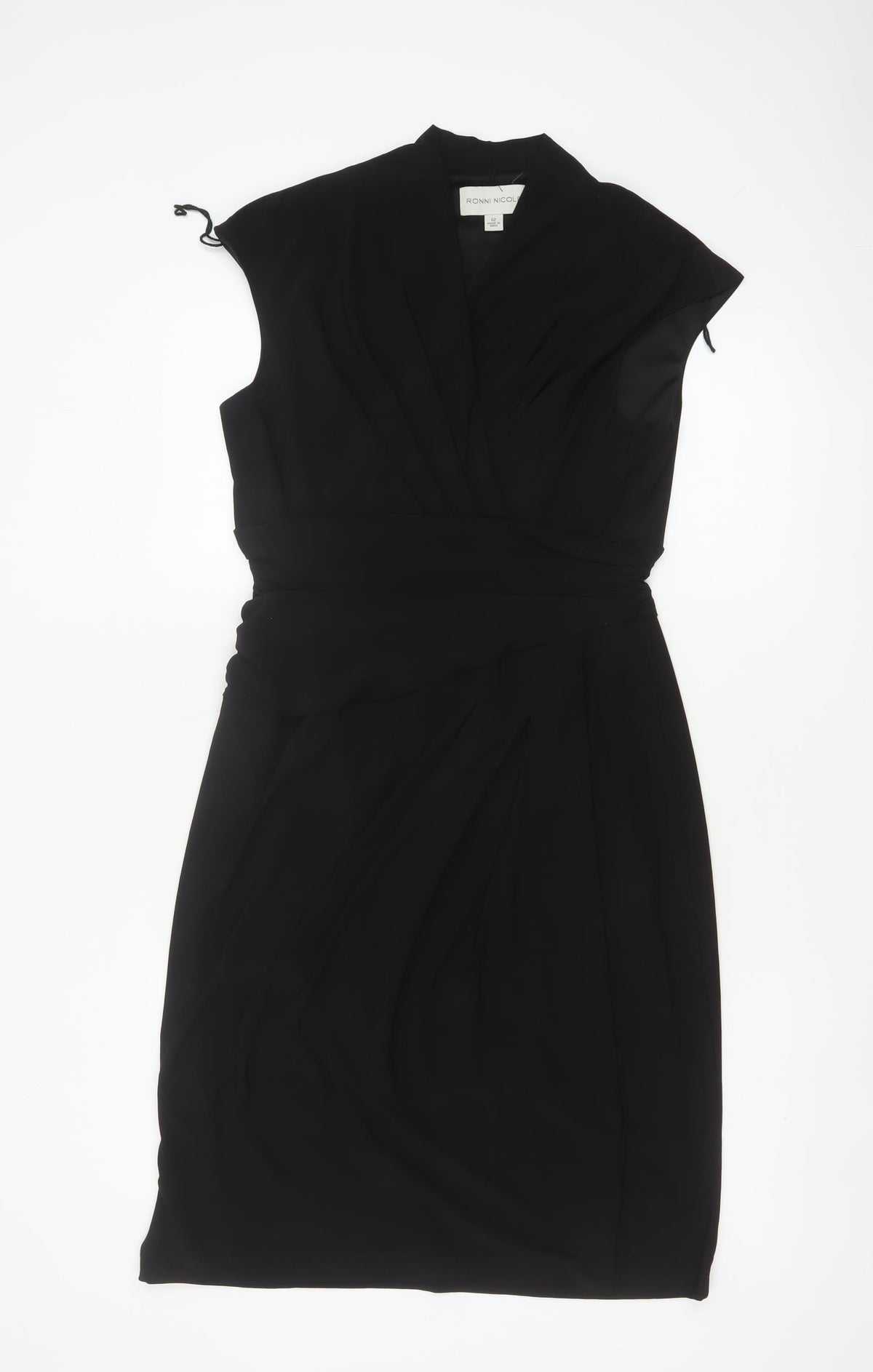 Ronni Nicole Women Black UK 12 Sheath Wrap Ruched Midi Dress