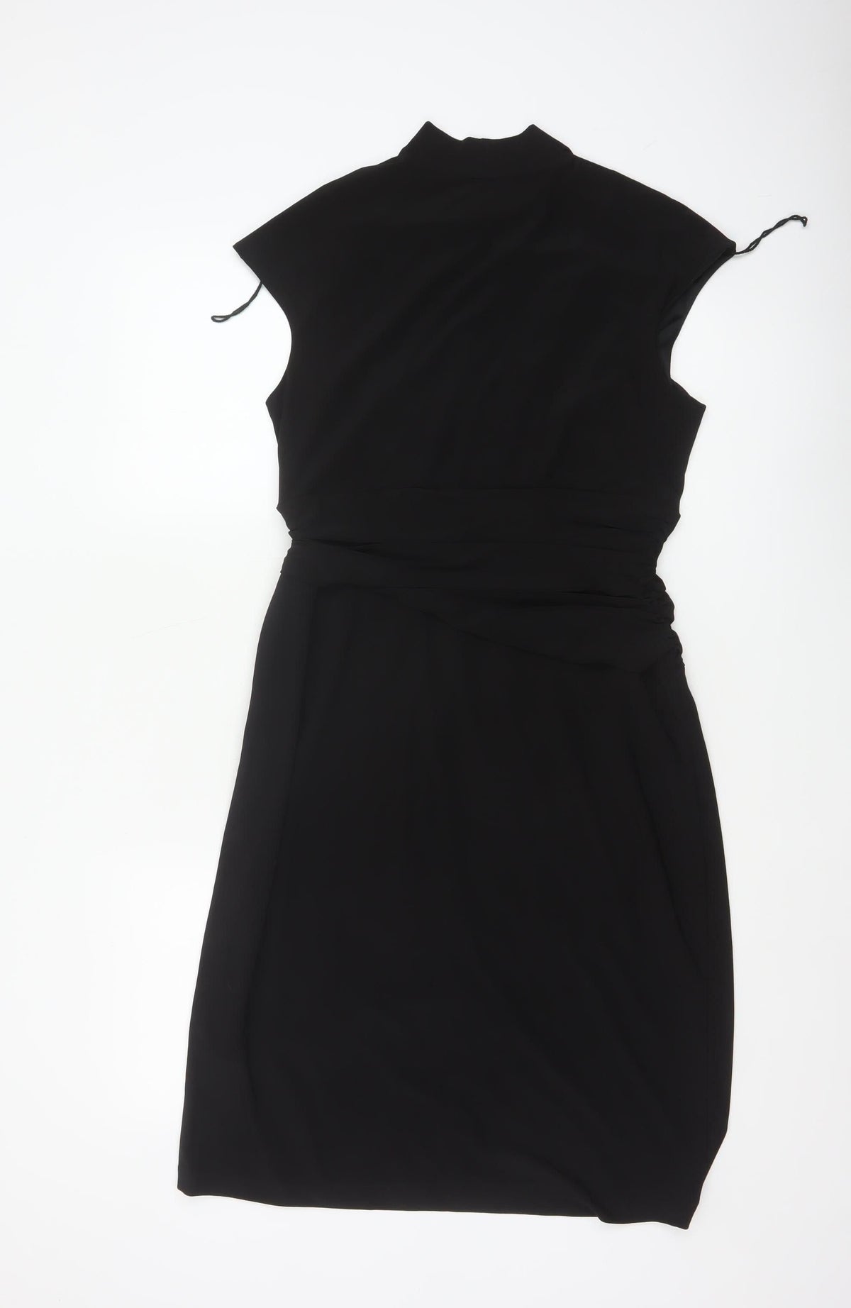 Ronni Nicole Women Black UK 12 Sheath Wrap Ruched Midi Dress