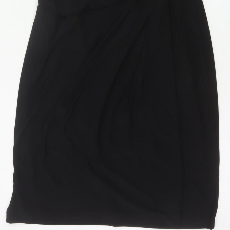 Ronni Nicole Women Black UK 12 Sheath Wrap Ruched Midi Dress