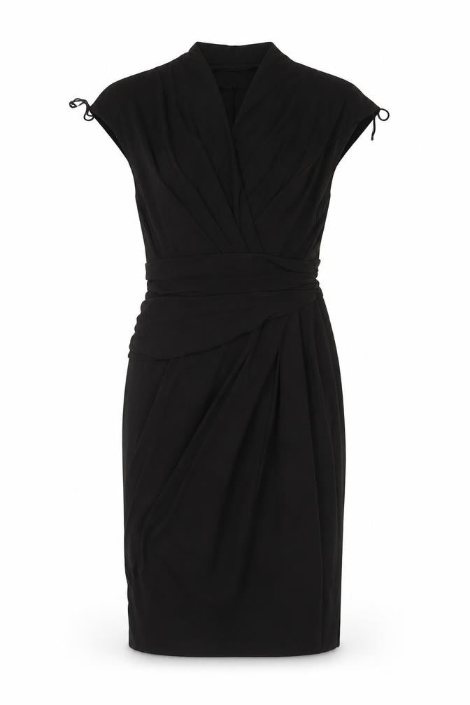 Ronni Nicole Women Black UK 12 Sheath Wrap Ruched Midi Dress
