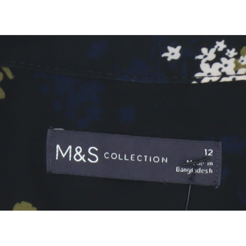 Marks and Spencer Women Black Floral Button-Up Blouse Size 12