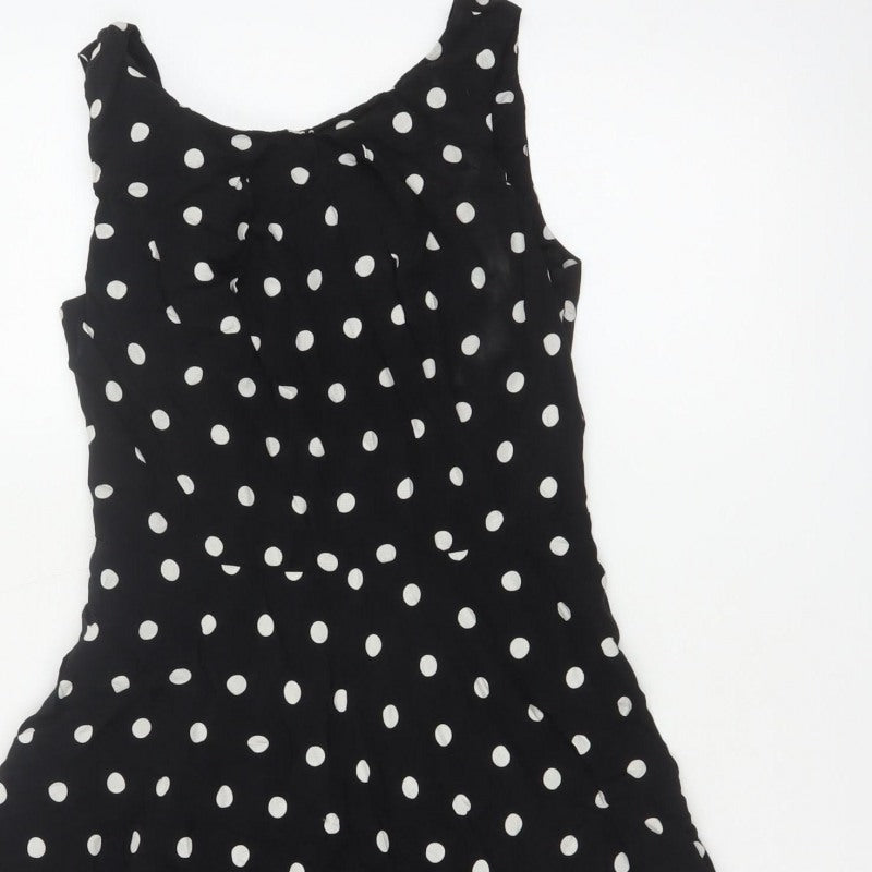 Apricot Women Black Polka Dot M Fit & Flare Knee Length Dress