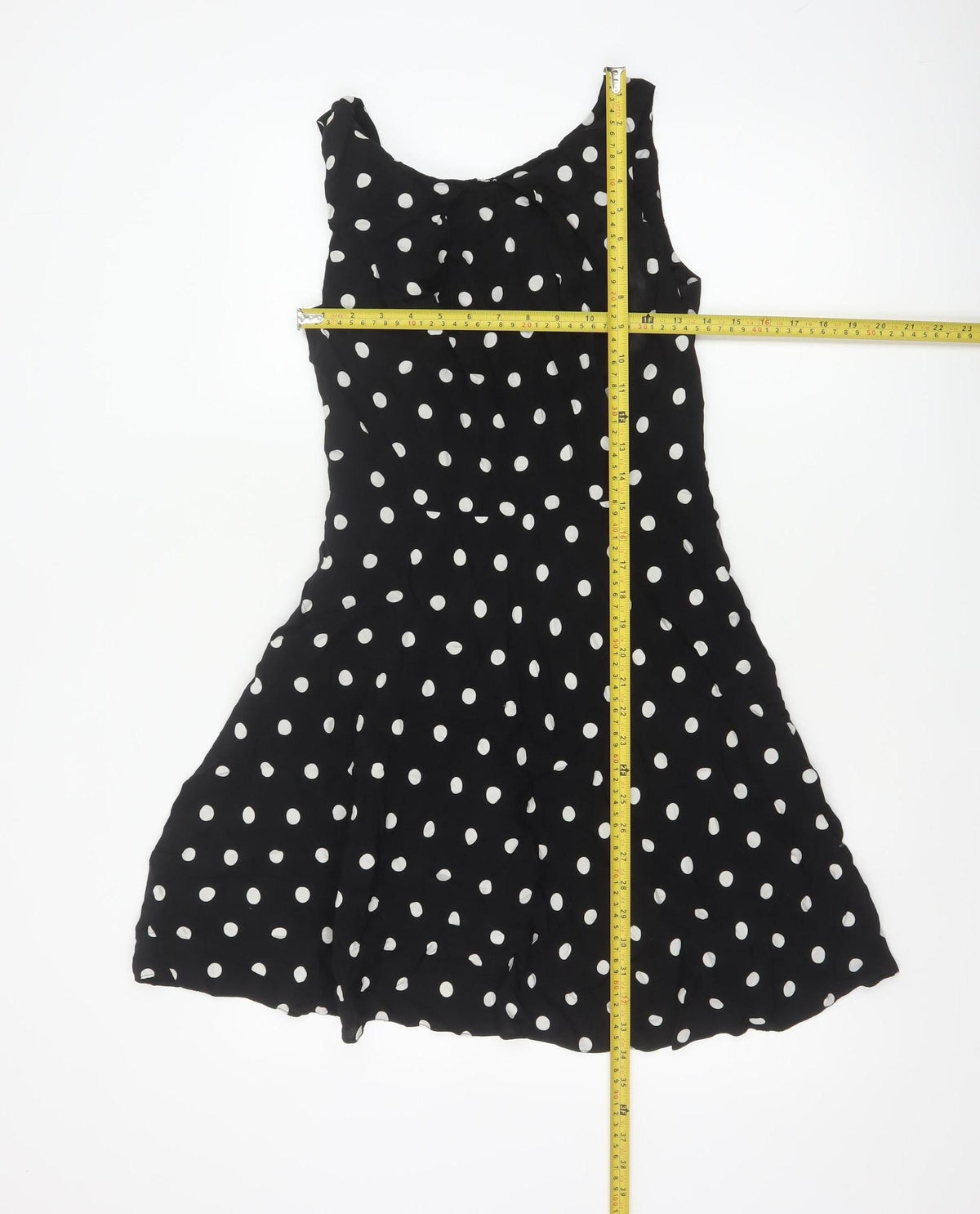 Apricot Women Black Polka Dot M Fit & Flare Knee Length Dress
