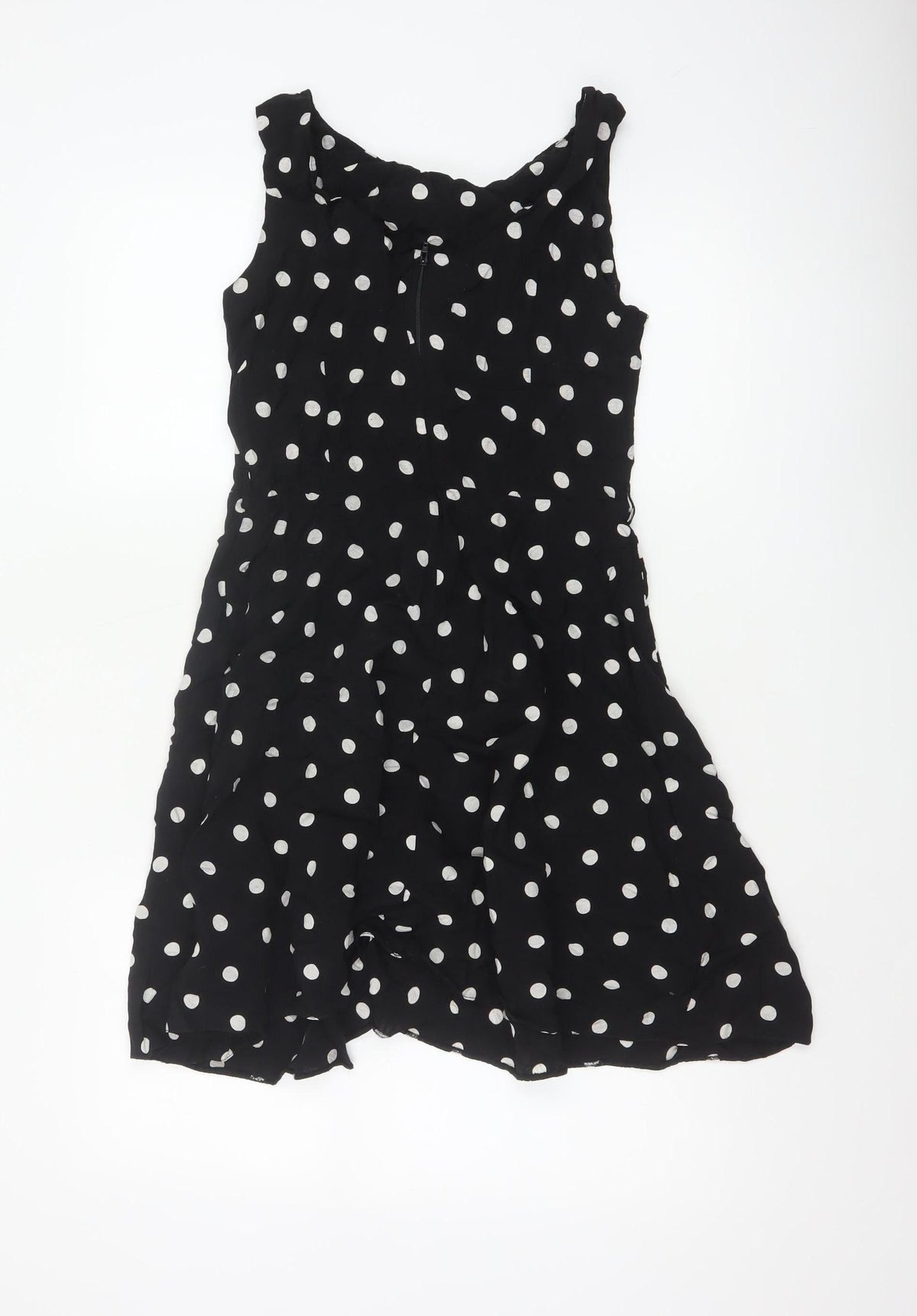 Apricot Women Black Polka Dot M Fit & Flare Knee Length Dress