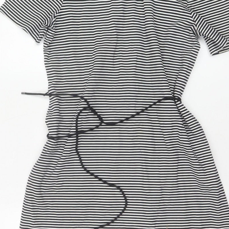Hobbs Women Black White Striped UK 14 Knee Length Sheath Dress