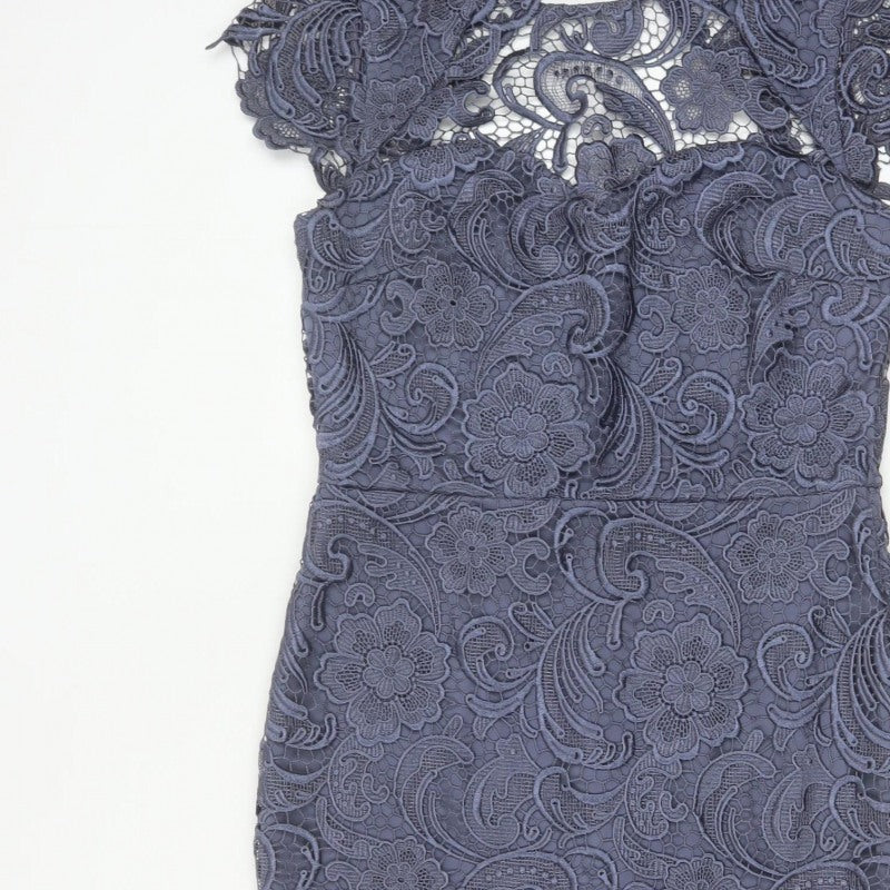 Paper Dolls Women Grey UK 12 Floral Lace Pencil Party Dress