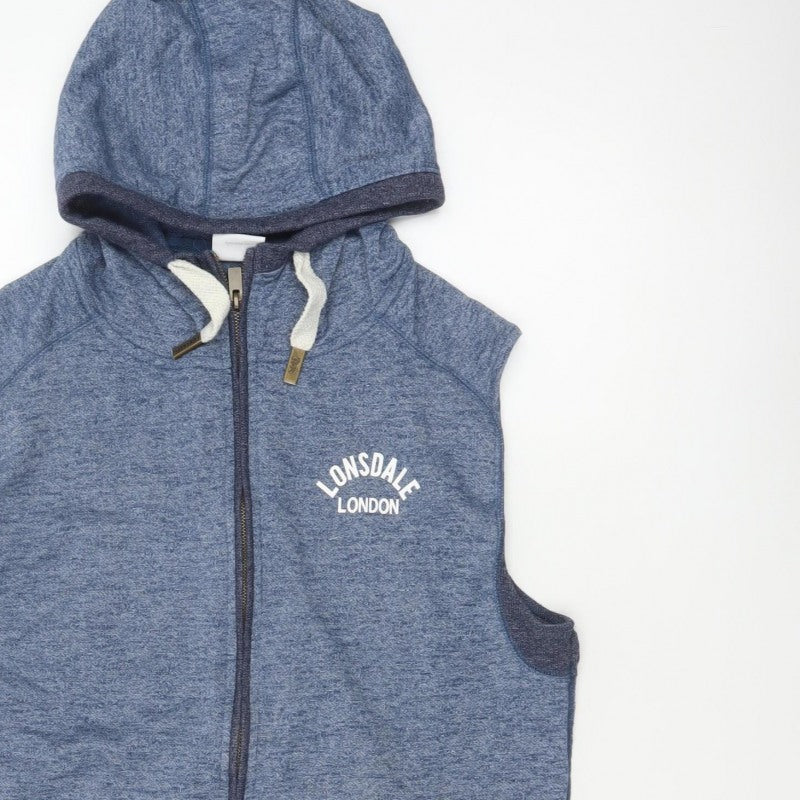 Additional view of Lonsdale Men’s Blue M Sleeveless Full Zip Hooded Vest Hoodie London