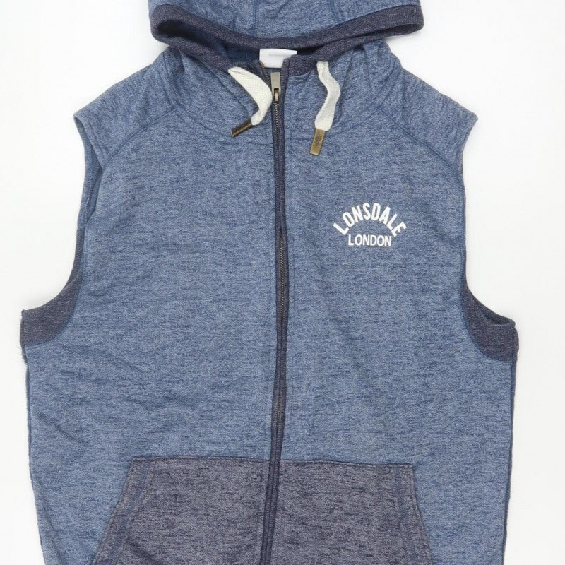 Additional view of Lonsdale Men’s Blue M Sleeveless Full Zip Hooded Vest Hoodie London