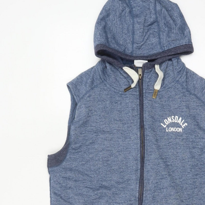 Additional view of Lonsdale Men’s Blue M Sleeveless Full Zip Hooded Vest Hoodie London