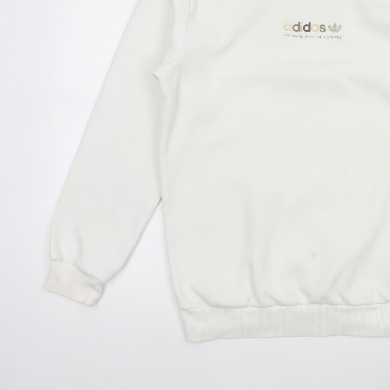 adidas Men Ivory S Pullover Crew Neck Logo Cotton Blend Sweatshirt