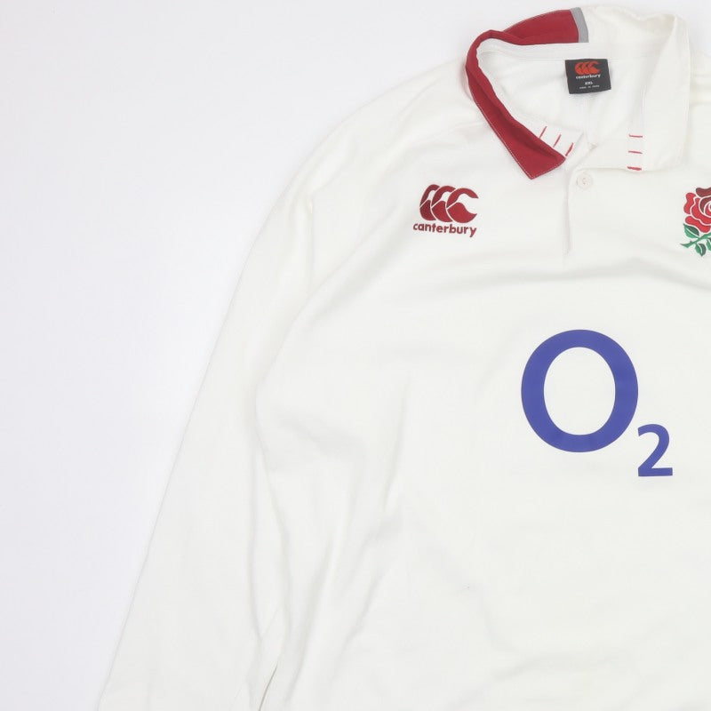 Canterbury Men’s White 2XL England Rugby O2 Long Sleeve Polo Shirt