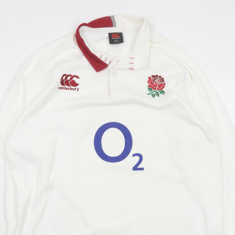Canterbury Men’s White 2XL England Rugby O2 Long Sleeve Polo Shirt