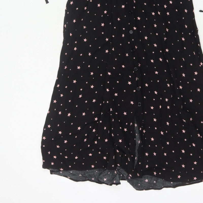 Hush Women Black Pink Star Print Size 8 Long A-Line Button Dress