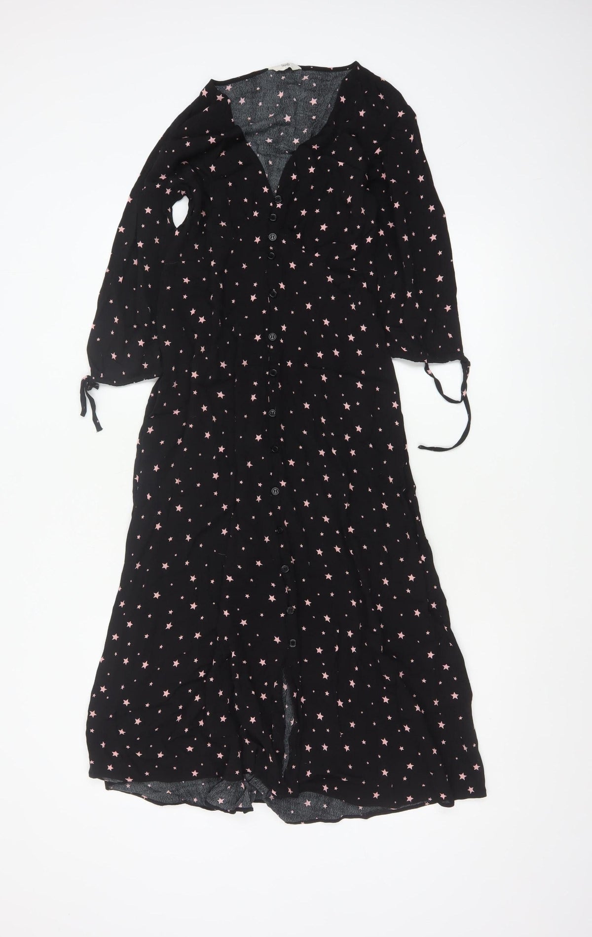 Hush Women Black Pink Star Print Size 8 Long A-Line Button Dress