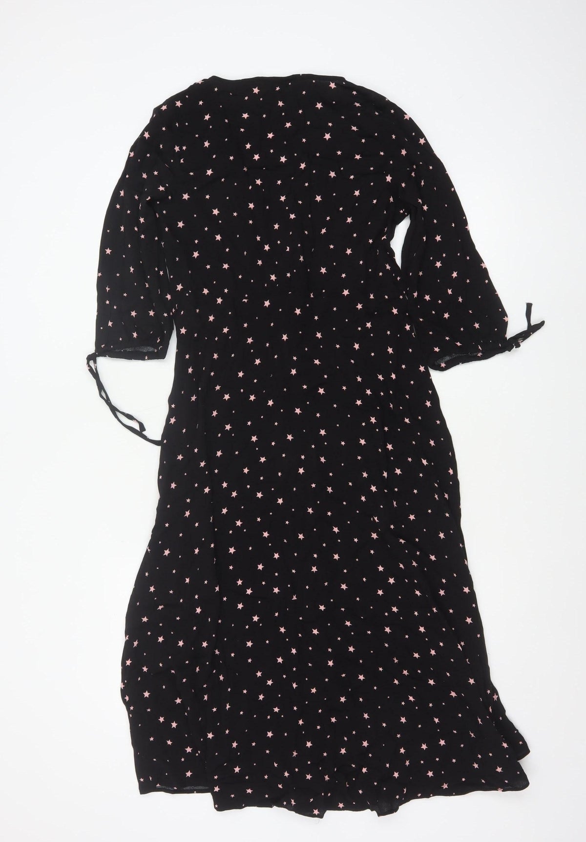 Hush Women Black Pink Star Print Size 8 Long A-Line Button Dress