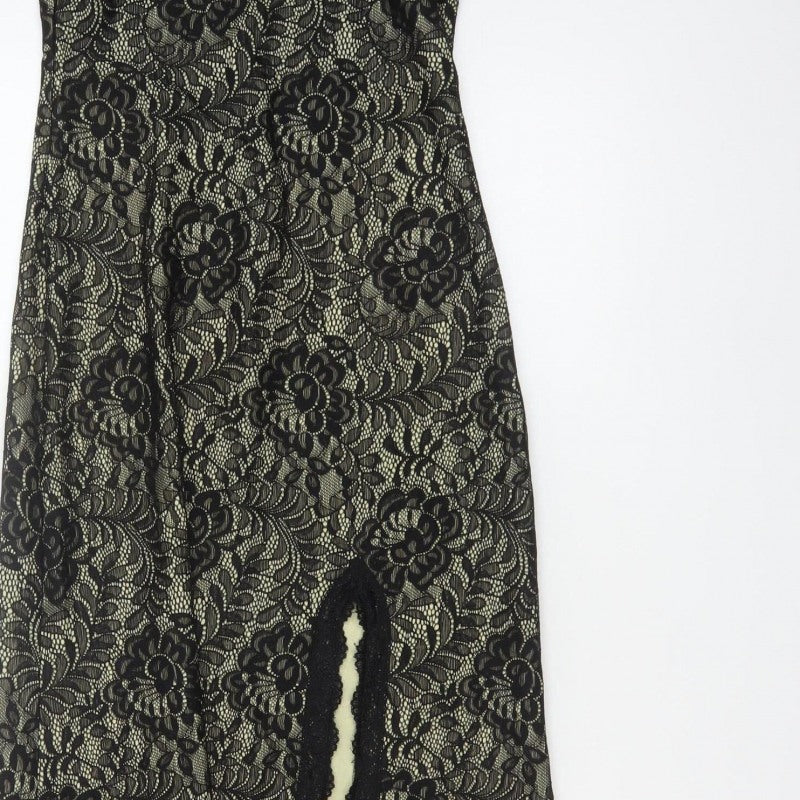 MIUSOL Women Black Lace Floral A-Line Long Formal Dress Size S
