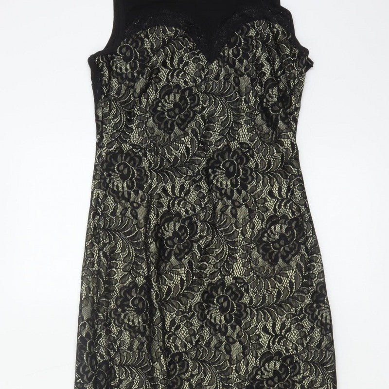 MIUSOL Women Black Lace Floral A-Line Long Formal Dress Size S