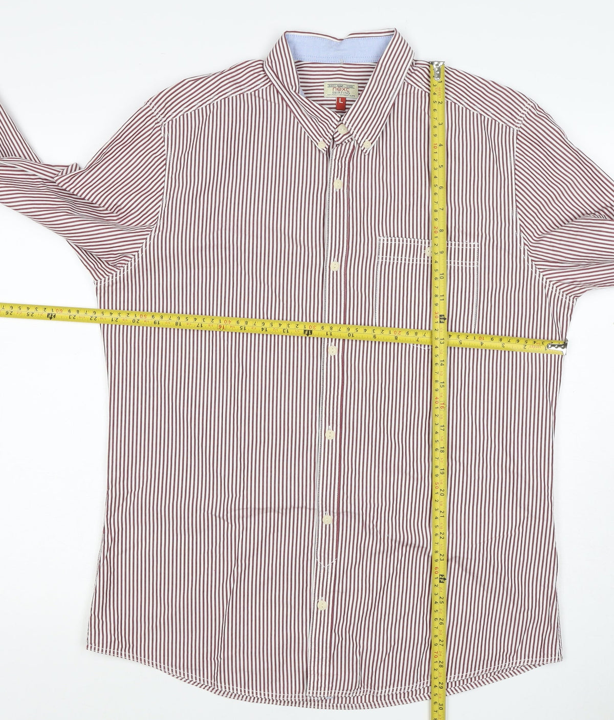 Next Men’s Red White Striped Button Down Cotton Shirt L