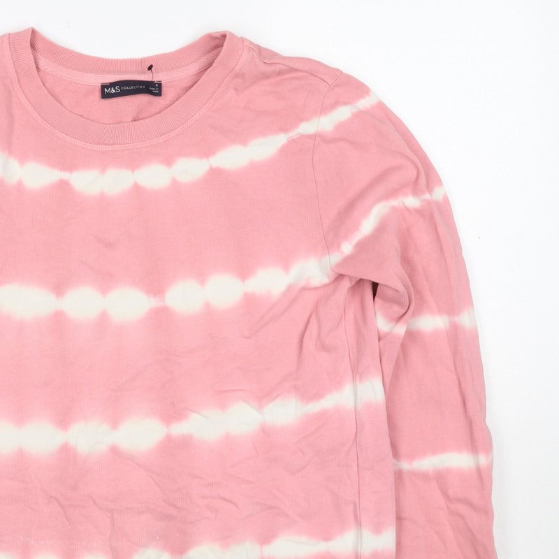 Marks and Spencer Women Pink UK 8 Tie Dye Stripe Cotton Sweatshirt