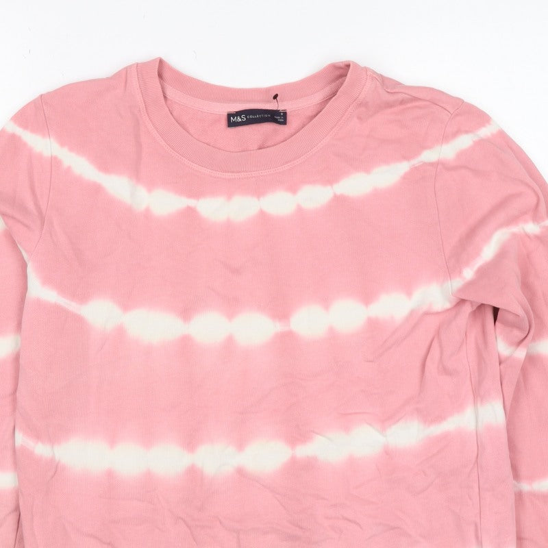 Marks and Spencer Women Pink UK 8 Tie Dye Stripe Cotton Sweatshirt