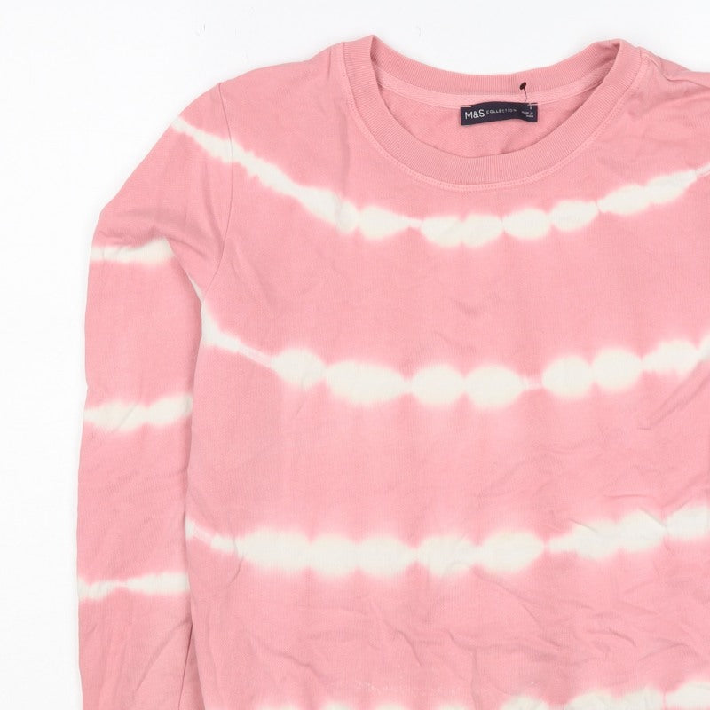 Marks and Spencer Women Pink UK 8 Tie Dye Stripe Cotton Sweatshirt