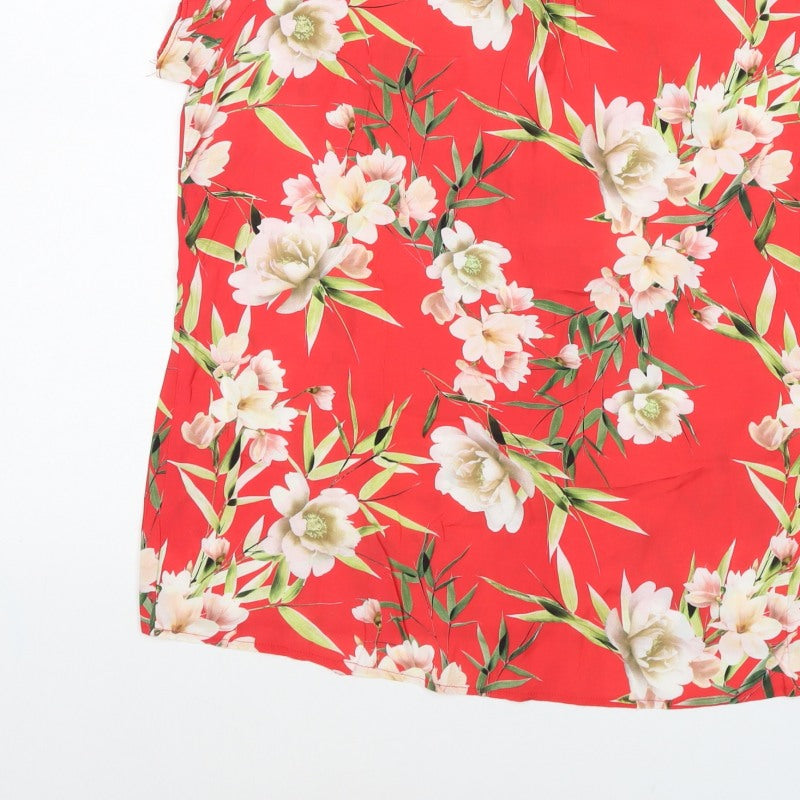Wallis Women Red Floral Short Sleeve Blouse UK 18 Lightweight
