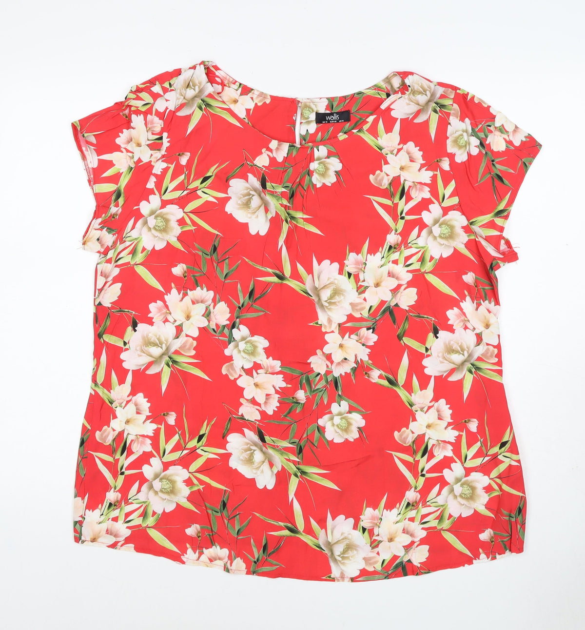 Wallis Women Red Floral Short Sleeve Blouse UK 18 Lightweight