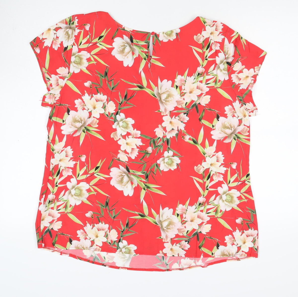 Wallis Women Red Floral Short Sleeve Blouse UK 18 Lightweight