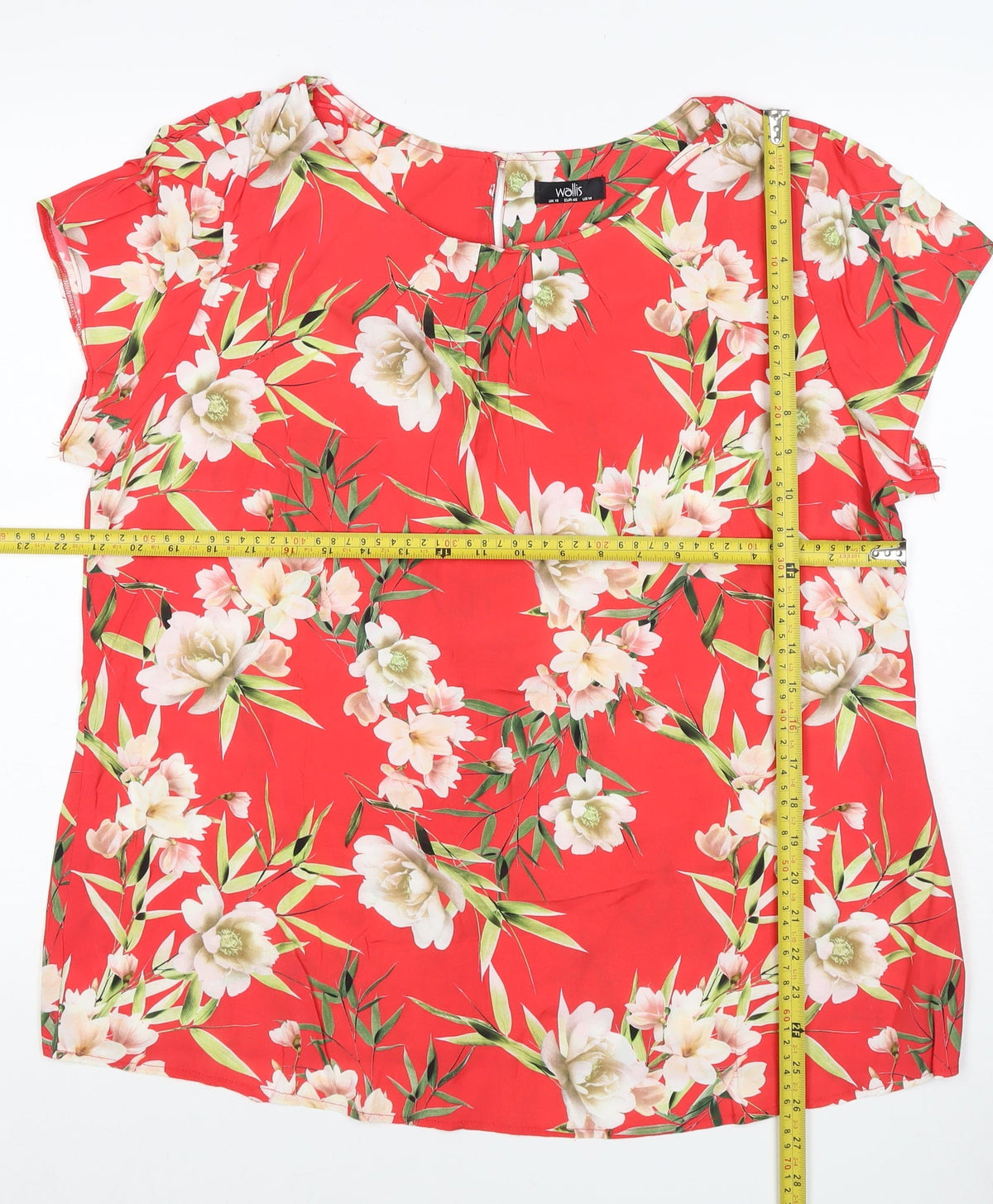 Wallis Women Red Floral Short Sleeve Blouse UK 18 Lightweight