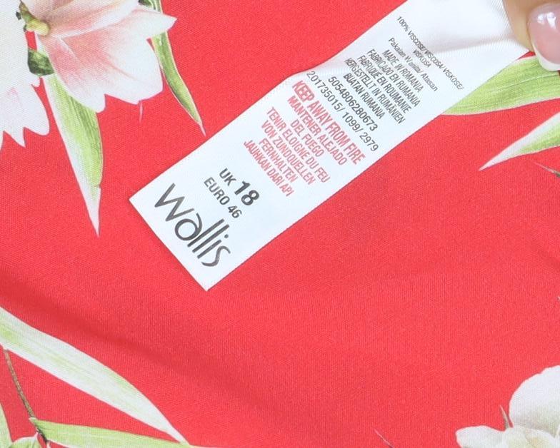 Wallis Women Red Floral Short Sleeve Blouse UK 18 Lightweight
