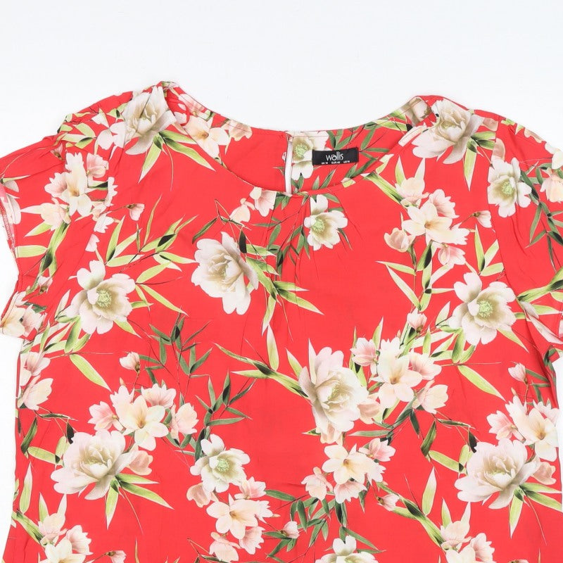 Wallis Women Red Floral Short Sleeve Blouse UK 18 Lightweight