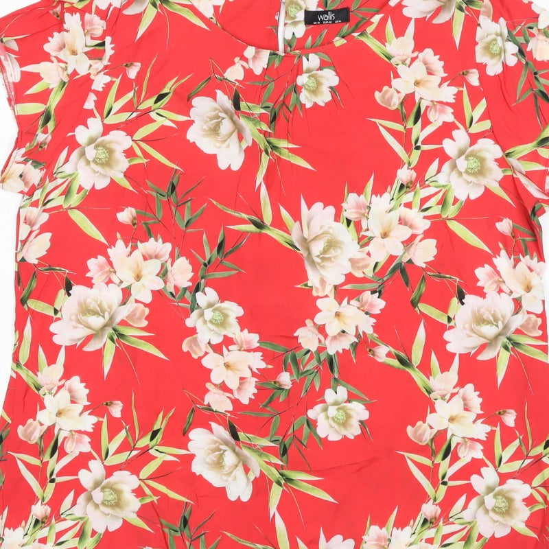 Wallis Women Red Floral Short Sleeve Blouse UK 18 Lightweight