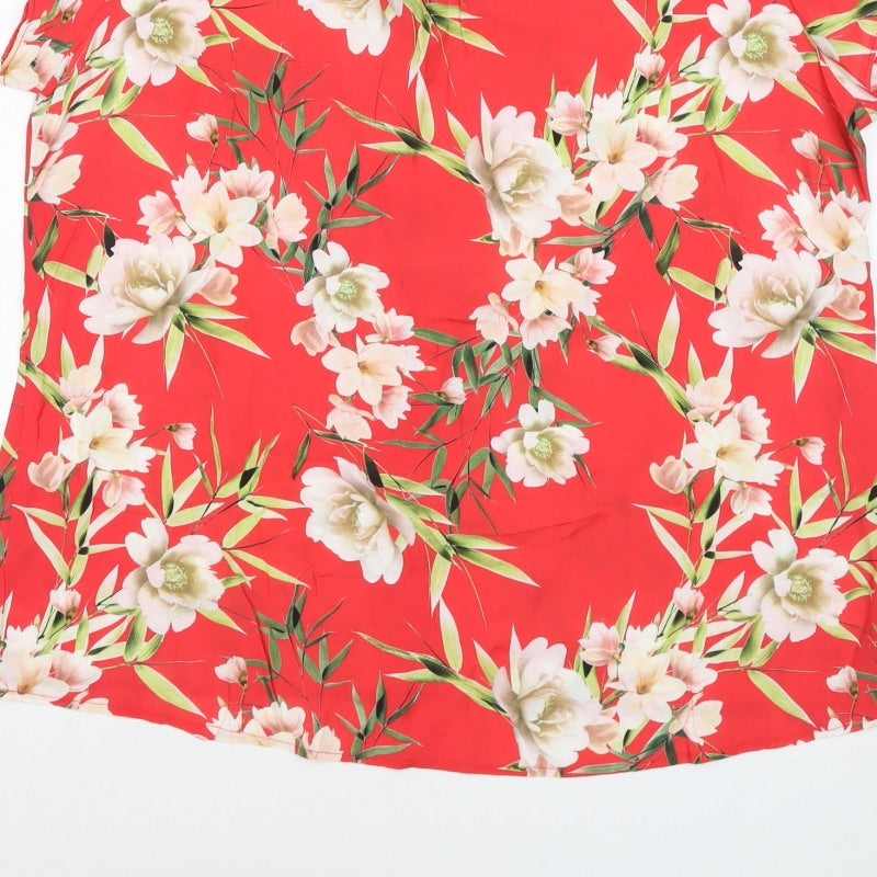 Wallis Women Red Floral Short Sleeve Blouse UK 18 Lightweight