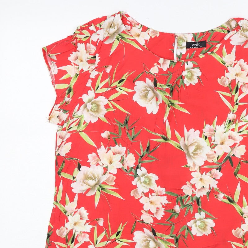 Wallis Women Red Floral Short Sleeve Blouse UK 18 Lightweight